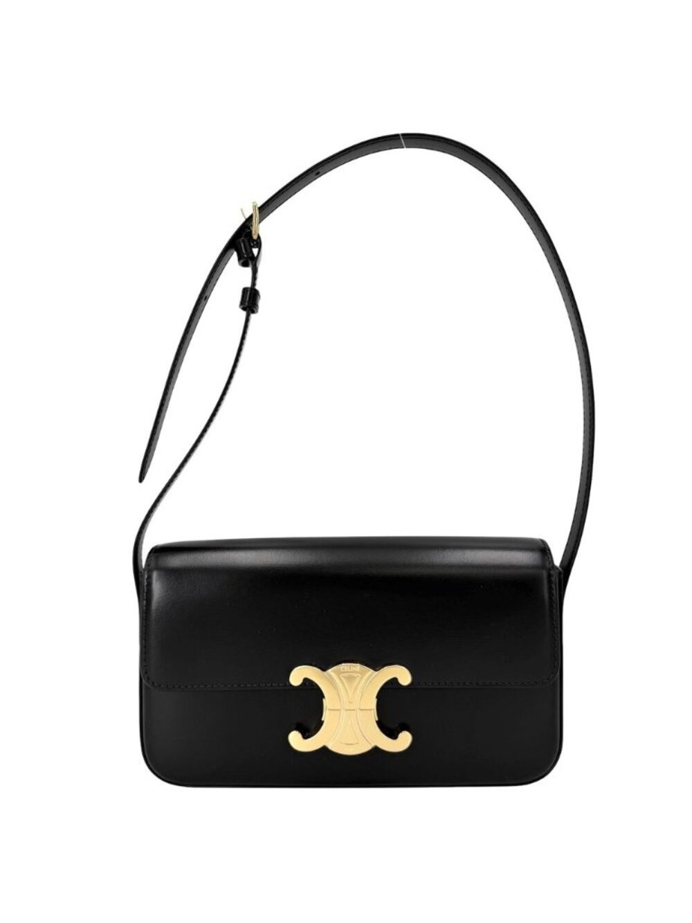 Celine Shoulder Bag Claude Triomphe Crossbody Leather Black Gold